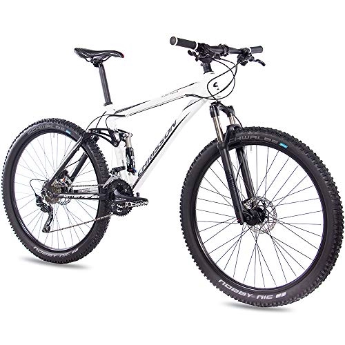 Bicicletas de montaña : CHRISSON Fully Hitter FSF - Bicicleta de montaña (29 pulgadas, suspensin completa, cambio Shimano Deore de 30 velocidades, horquilla Rock Shox), color blanco y negro
