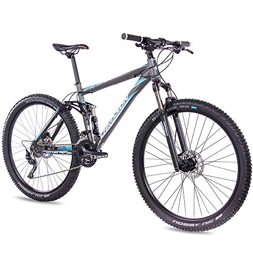 Bicicletas de montaña : Chrisson Fully Hitter FSF - Bicicleta de montaña (29 pulgadas, suspensin completa, cambio Shimano Deore de 30 velocidades, horquilla Rock Shox), color gris y azul