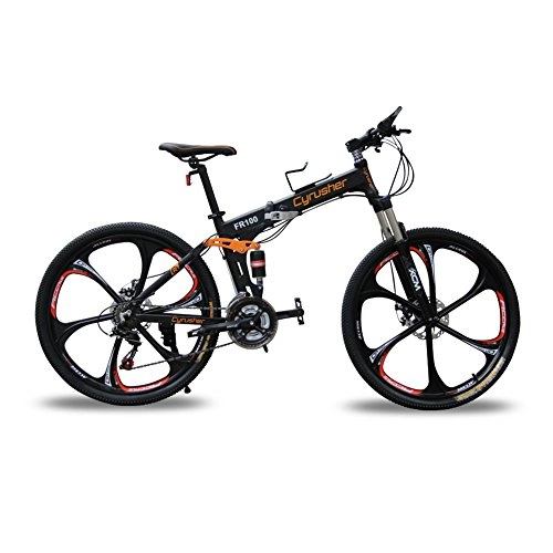 Bicicletas de montaña : Cyrusher® New Updated Black FR100 Mountain Bike Folding Frame MTB Bike Dual Suspension Mens Bike Matt Black Shimano M310 Altus 24 Speeds 17inch*26inch Aluminum Frame Bicycle Disc Brakes