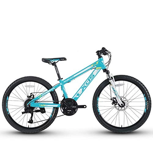 Bicicletas de montaña : Dafang Bicicleta de montaña de 21 velocidades y 24 Pulgadas con Freno de Doble Disco de aleación de Aluminio de Doble llanta-Blanco Azul_veinticuatro_veintiuno