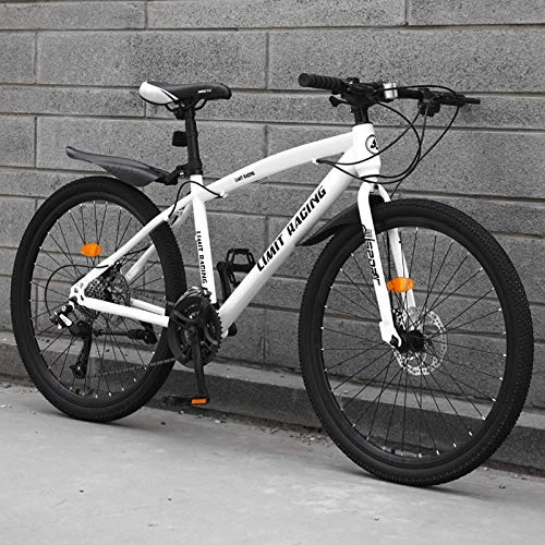 Bicicletas de montaña : DGAGD Bicicleta de Bicicleta de montaña de 24 Pulgadas, Bicicleta de Rueda de radios de Velocidad Variable para Adultos de una Rueda-Blanco_24 velocidades