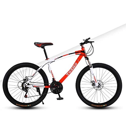 Bicicletas de montaña : DGAGD Bicicleta de montaña de 24 Pulgadas, Bicicleta de amortiguación de Velocidad Variable para Adultos, Bicicleta Todoterreno, Freno de Disco Dual, Rueda, Bicicleta-Blanco Rojo_21 velocidades