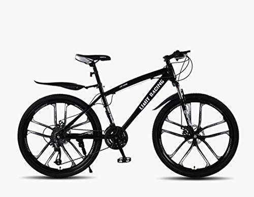 Bicicletas de montaña : DGAGD Bicicleta de montaña de 24 Pulgadas, Velocidad Variable, Bicicleta de Freno de Disco Doble para Adultos, Diez Ruedas de Corte-Negro_30 velocidades