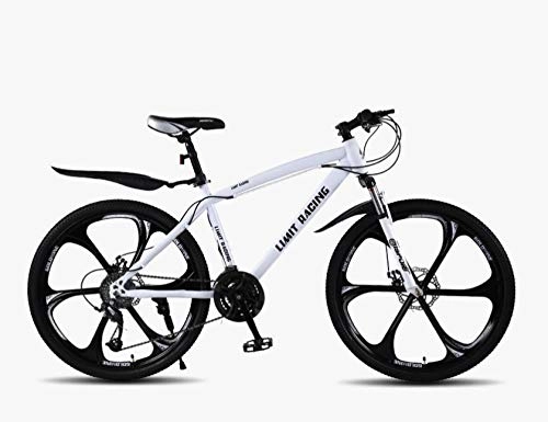 Bicicletas de montaña : DGAGD Bicicleta de montaña de 24 Pulgadas, Velocidad Variable, Bicicleta de Freno de Disco Doble para Adultos, Rueda de Seis Hojas-Blanco_27 velocidades