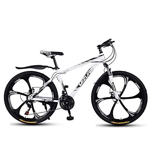 Bicicletas de montaña : DGAGD Bicicleta de montaña de 24 Pulgadas, Velocidad Variable, Bicicleta Ligera Que compite con Seis Ruedas de Corte-Blanco Negro_24 velocidades