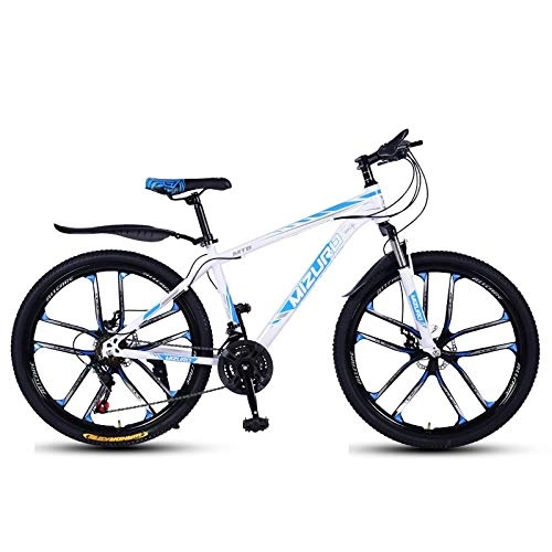 Bicicletas de montaña : DGAGD Bicicleta de montaña de 24 Pulgadas, Velocidad Variable, Bicicleta Ligera, Rueda de Diez Cuchillos-Blanco Azul_27 velocidades