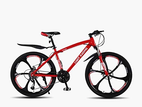Bicicletas de montaña : DGAGD Bicicleta de montaña de 26 Pulgadas, Velocidad Variable, Bicicleta de Freno de Disco Doble para Adultos, Rueda de Seis Hojas-Rojo_27 velocidades