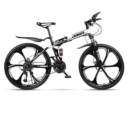 Bicicletas de montaña : Dsrgwe Bicicleta de Montaa, Plegable Bicicletas de montaña, Bicicletas Hardtail, Doble Freno de Disco y suspensin Doble, Marco de Acero al Carbono (Color : White, Size : 24-Speed)