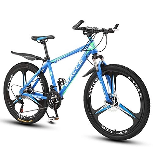 Bicicletas de montaña : Dsrgwe Bicicleta de Montaña, De 26 Pulgadas de Bicicletas de montaña, radios de Ruedas, Bicicletas Cuadro de Carbono de Acero, Doble Freno de Disco Delantero y Tenedor (Color : Blue, Size : 21-Speed)