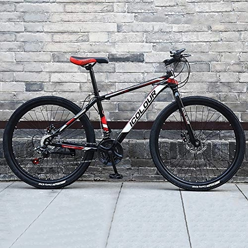 Bicicletas de montaña : DULPLAY Alto-Acero Al Carbono Rígida Bicicleta De Suspensión, Bicicleta De Suspensión con Ajustable Espuma De Memoria Asiento, Hombres's Bicicleta De Montaña Negro Y Rojo 24", 21-Velocidad