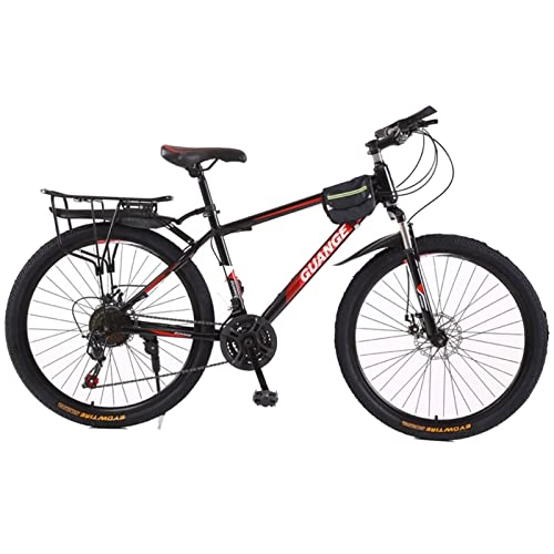 Bicicletas de montaña : EASSEN Bicicleta de montaña para Adultos, 21 velocidades de suspensión Completa de la Bicicleta Todoterreno, Marco de Acero de Alto Contenido de Carbono con Bicicletas de d Black Red- 24