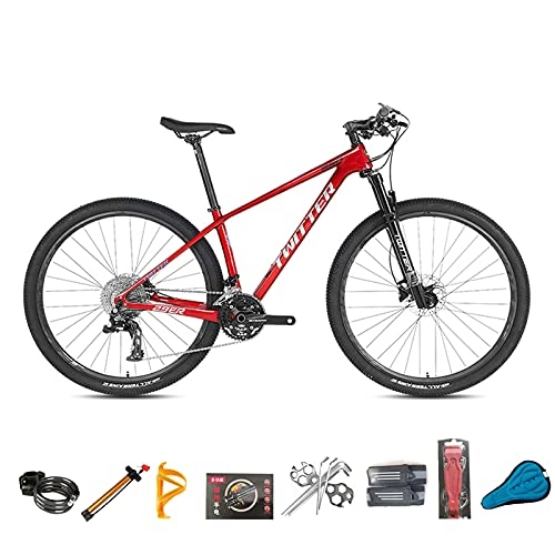 Bicicletas de montaña : EWYI 27.5 / 29'' Bicicleta De Montaña, MTB Fibra Carbono Velocidad Variable 30 / 36, Horquilla Aire Controlada por Alambre Aleación Magnesio Y Aluminio con Absorción Impactos Red Black-30sp 27.5