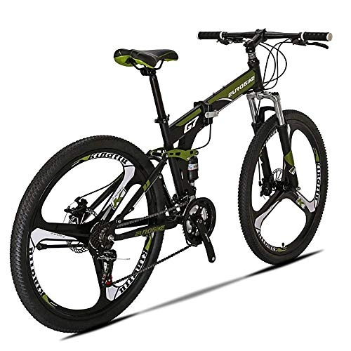 Bicicletas de montaña : Extrbici G7 Mountain Bike 21 Speed Steel Frame 27.5 Pulgadas Ruedas Doble Suspensión Bicicleta Plegable (Naranja) (Verde del ejército)