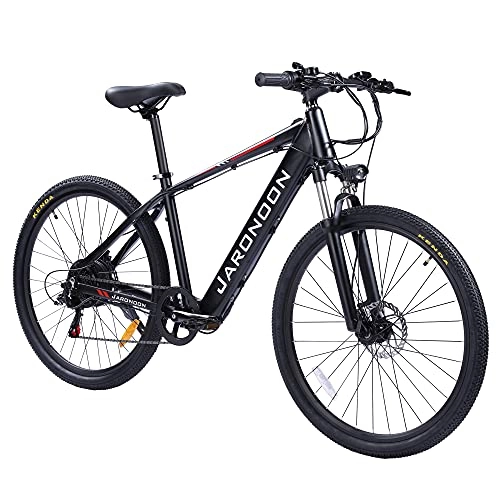 Bicicletas de montaña : F1 Bicicleta montaña, Ruedas 27, 5 Pulgadas, Bicicleta eléctrica de transmisión 7 velocidades para Adultos, Frenos de Disco Dobles (Negro Rojo)