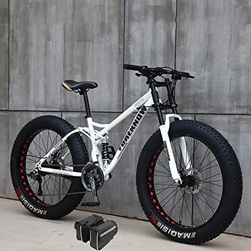 Bicicletas de montaña : Fat Tire Bicicletas de montaña para hombre, 4.0 neumático súper ancho 26 pulgadas 27 velocidades Bicicleta de nieve con freno de disco doble, horquilla de suspensión Marco de acero con alto contenido