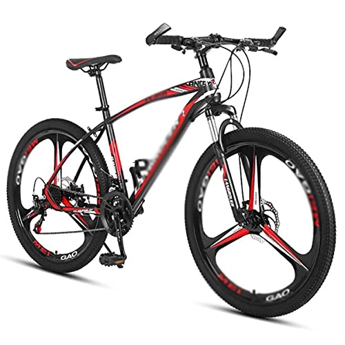 Bicicletas de montaña : FBDGNG Bicicleta de montaña unisex de 26 pulgadas, 21 / 24 / 27 velocidades con freno de disco dual marco de acero al carbono con horquilla de suspensión bloqueada (tamaño 24 velocidades, color: rojo)