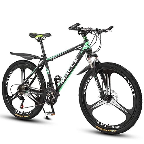 Bicicletas de montaña : FXMJ Bicicleta de montaña de 26 Pulgadas para Adultos, Bicicleta de Ciclismo de Carreras al Aire Libre de 21 velocidades para Hombres y Mujeres, Bicicleta Doble Freno de Disco (Negro Verde)