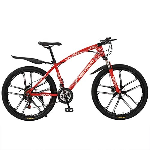 Bicicletas de montaña : FXMJ Bicicletas de montaña de 26 Pulgadas, Bicicleta de montaña rígida de Freno de Disco Doble de 27 velocidades, Asiento Ajustable de Bicicleta, Marco de Acero de Alto Carbono, Rojo