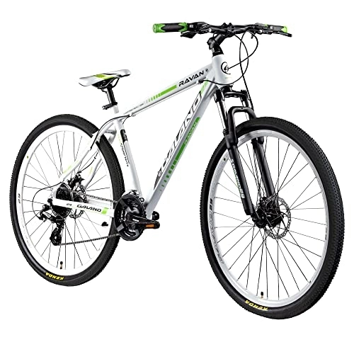 Bicicletas de montaña : Galano Bicicleta de montaña de 29 pulgadas, rígida, 24 velocidades, 3 colores (blanco / verde, 48 cm)