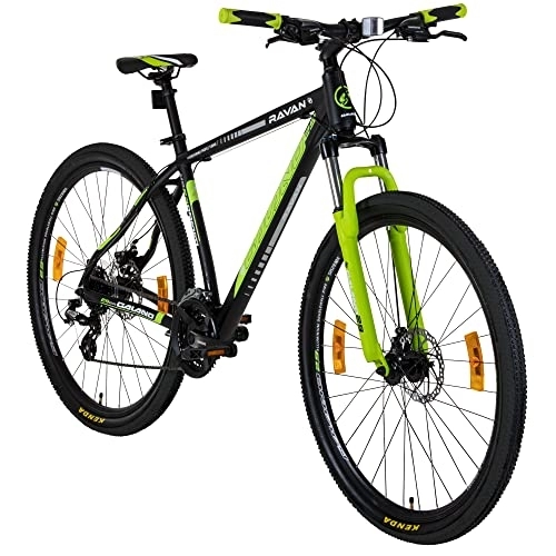 Bicicletas de montaña : Galano Ravan - Bicicleta de montaña de 29 pulgadas, 24 velocidades, 3 colores (negro / verde, 48 cm)