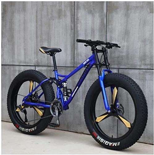 Bicicletas de montaña : GJZM Mountain Bikes 21 Speed, 26 Inch Tires Hardtail Mountain Bike Dual Suspension Frame- Black Spoke-Blue 3 Spoke_24 Speed