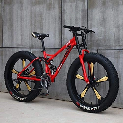 Bicicletas de montaña : GJZM Mountain Bikes 21 Speed, neumáticos de 26 Pulgadas Hardtail Mountain Bike Cuadro de Doble suspensión- Negro Spoke-Red 5 Spoke_27 Speed