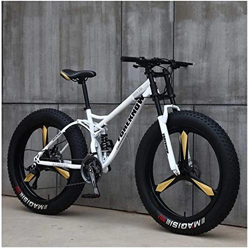Bicicletas de montaña : GJZM Mountain Bikes 21 Speed, neumáticos de 26 Pulgadas Hardtail Mountain Bike Cuadro de Doble suspensión- Negro Spoke-White 3 Spoke