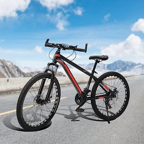 Bicicletas de montaña : GMSLuu Bicicleta de montaña de 26 pulgadas, frenos de disco de 21 velocidades, suspensión completa para hombres y mujeres para mejorar tus habilidades deportivas (negro y rojo)