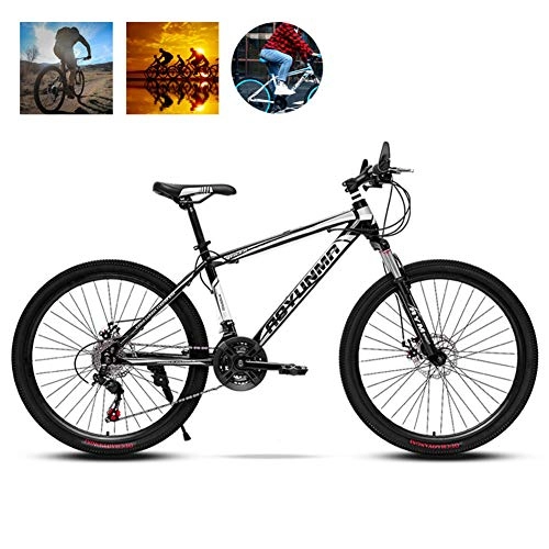 Bicicletas de montaña : GOLDGOD Bicicleta De Montaña Hombres, Bicicleta MTB Suspensión Delantera 21 / 24 / 27 Velocidades De Carretera con Estructura Acero Alto Contenido Carbono Asiento Ajustable, Negro, 24 Inch 21 Speed