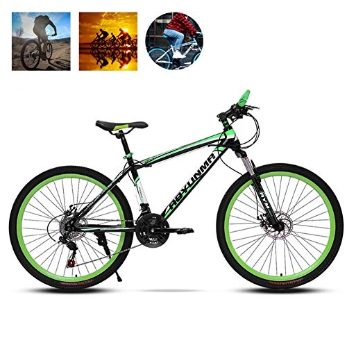 Bicicletas de montaña : GOLDGOD Bicicleta De Montaña Hombres, Bicicleta MTB Suspensión Delantera 21 / 24 / 27 Velocidades De Carretera con Estructura Acero Alto Contenido Carbono Asiento Ajustable, Verde, 24 Inch 21 Speed