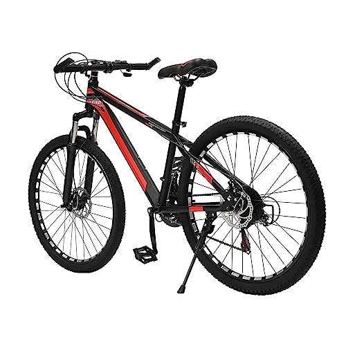 Bicicletas de montaña : GRANDMEI Bicicleta de montaña de 26 pulgadas, 21 velocidades, suspensión completa, para hombre y mujer, freno de disco, con barra de apoyo, unisex, color negro y rojo