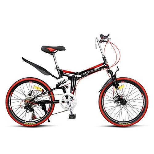 Bicicletas de montaña : Grimk Bicicleta Btt 22" Mountain Bike Plegable Unisex Adulto Aluminio Urban Bici Ligera Estudiante Folding City Bike, sillin Confort Ajustables, 7 Velocidad, Capacidad 140kg, Doble Freno Disco, Red