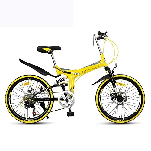 Bicicletas de montaña : Grimk Bikes Montaña Mountainbike 22" Btt, Plegable De Aluminio Bicicleta De Paseo Mujer Bici Plegable Adulto Ligera Unisex Folding Bike, sillin Confort Ajustables, 7 Velocidad, Capacidad 140kg, Yellow