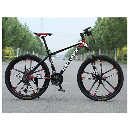 Bicicletas de montaña : GUOCAO Bicicleta de montaña unisex con suspensión frontal de 27 velocidades, marco de 17 pulgadas, ruedas de 10 radios de 66 cm con frenos de disco duales, color rojo al aire libre