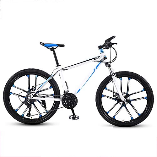 Bicicletas de montaña : GUOHAPPY Bicicleta de 24 Pulgadas, Bicicleta de Estudiante Adulto de 21 / 24 / 27 / 30 velocidades, Bicicleta de montaña con Cambio y absorción de Impactos, Adecuada para Altura de 150-175 cm, White Blue, 27