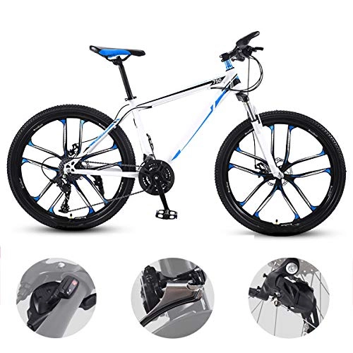 Bicicletas de montaña : GUOHAPPY Bicicleta de montaña de 26 Pulgadas, con 330-185 cm (330 Libras), Bicicleta de montaña con Frenos de Disco de Cambio y absorción de Impactos, Bicicleta de Estudiante Adulto, White Blue, 30
