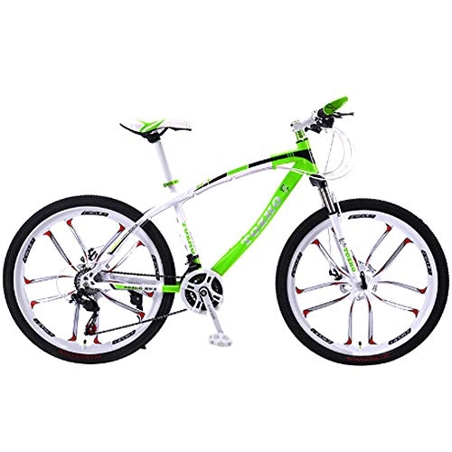 Bicicletas de montaña : HAOYF Bicicleta De Montaña Unisex De 24 / 26 Pulgadas, Bicicleta De Montaña De 21 / 24 / 27 / 30 Velocidades Bicicletas De Carretera, MTB De Acero con Alto Contenido De Carbono, Verde, 24 Inch 21 Speed
