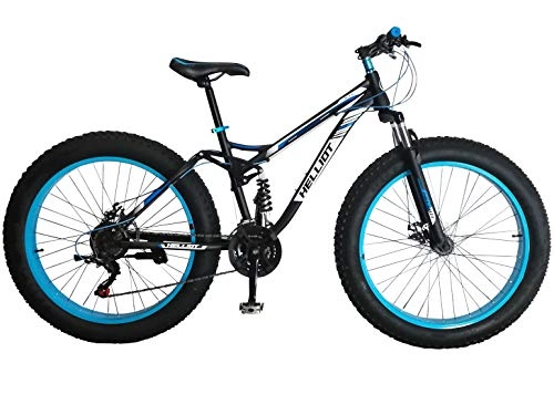Bicicletas de montaña : Helliot Bikes Bull Blue Bicicleta de montaña Fatbike, Adultos Unisex, Azul, Mediano