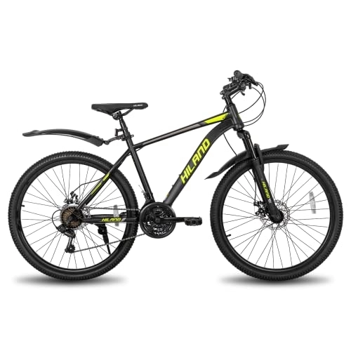 Bicicletas de montaña : Hiland Bicicleta de Montaña 26 Pulgadas MTB Bici con Cuadro de Acero 380mm, Freno de Disco y Horquilla de Suspensión Bicicleta Negro y Amarillo…