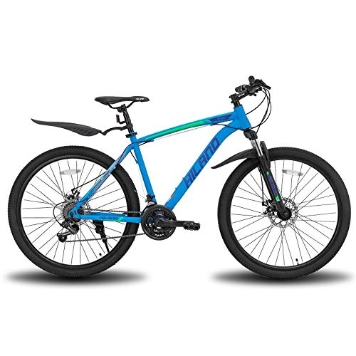 Bicicletas de montaña : Hiland Bicicleta de Montaña 27, 5 Pulgadas MTB Bici con Cuadro de Acero 480mm, Freno de Disco y Horquilla de Suspensión Bicicleta Azul…