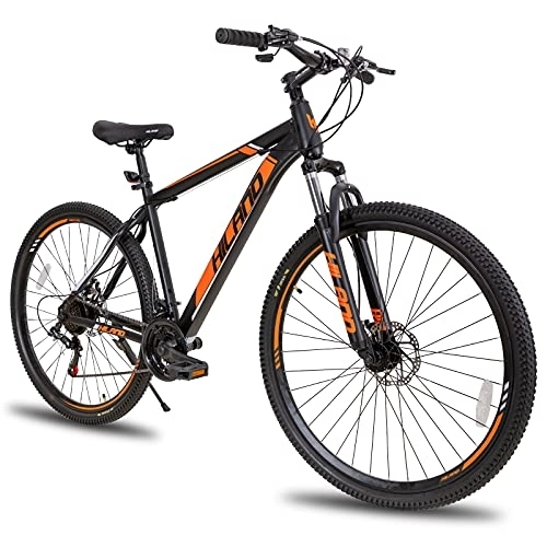 Bicicletas de montaña : Hiland Bicicleta de Montaña 29 Pulgadas con Cambios Shimano 21 Velocidades y Marco de Acero MTB con Freno de Disco y Horquilla de Suspensión y Guardabarros Bike Negro y Naranja…