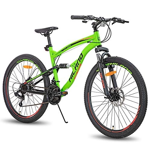Bicicletas de montaña : Hiland Bicicleta de montaña con Ruedas 26 Pulgadas de Doble suspensión, 21 velocidades, Marco de 18 Pulgadas, Color Verde…