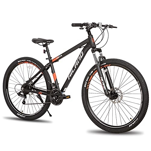 Bicicletas de montaña : Hiland Bicicleta de montaña con Ruedas de radios de 29 Pulgadas, Marco de Aluminio, 21 Marchas, Freno de Disco, Horquilla de suspensión, Color Negro…