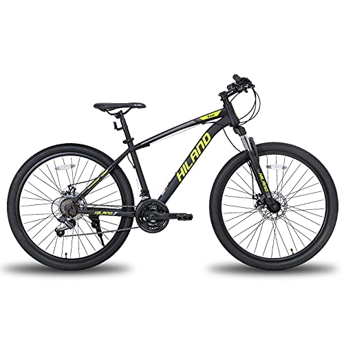 Bicicletas de montaña : Hiland Bicicleta de montaña de 26 / 27, 5 pulgadas, con cuadro de acero, freno de disco, horquilla de suspensión, negro / amarillo