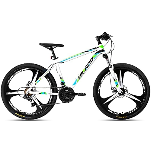 Bicicletas de montaña : Hiland Bicicleta de montaña de 26 pulgadas con cuadro de 17 pulgadas, freno de disco de 3 radios, color blanco