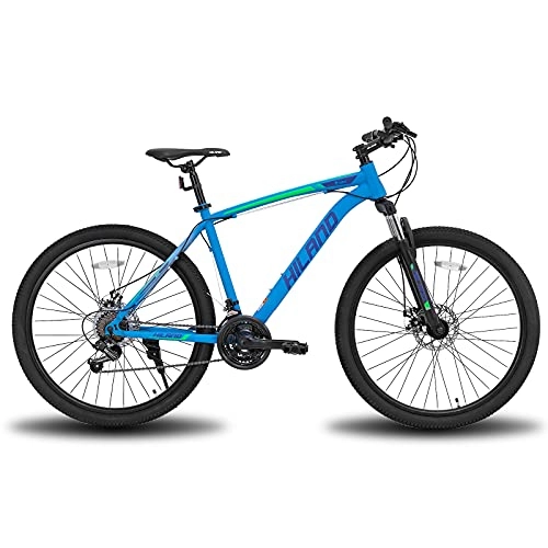 Bicicletas de montaña : Hiland Bicicleta de montaña de 26 pulgadas, con cuadro de acero, freno de disco, horquilla de suspensión, color azul