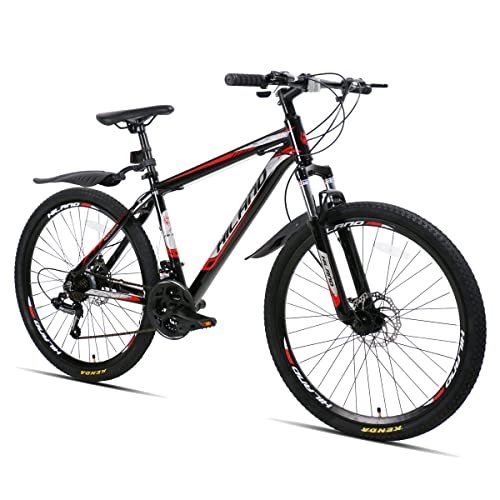 Bicicletas de montaña : Hiland Bicicleta de Montaña de 26 Pulgadas con Marco de Aluminio MTB con Freno de Disco y Horquilla de Suspensión Bicicleta para Hombre y Mujer Bike Negro y Rojo…