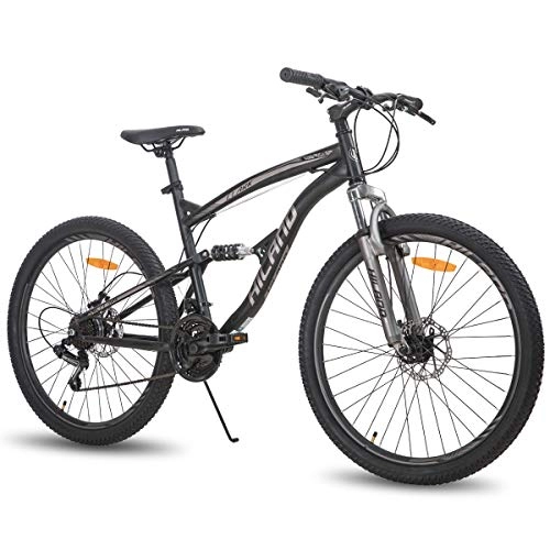 Bicicletas de montaña : Hiland Bicicleta de montaña de 26 pulgadas, doble suspensión, 21 velocidades, bicicleta de montaña para hombre, 18 pulgadas, multifunción, color negro