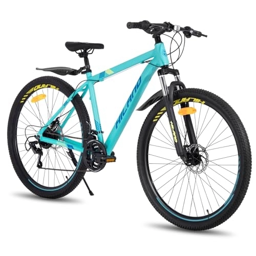 Bicicletas de montaña : HILAND Bicicleta de Montaña de 29 Pulgadas con Ruedas de Radios de 482 mm, Marco de Aluminio de 21 Marchas, Freno de Disco, Horquilla de Suspensión Negro / Gris / Azul, para Hombre y Mujer