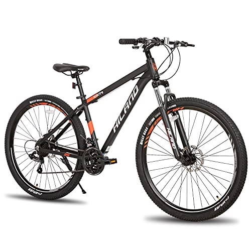 Bicicletas de montaña : Hiland - Bicicleta de montaña de 29 pulgadas con ruedas de radios, marco de aluminio, 21 marchas, freno de disco, horquilla de suspensión negra, marco de 432 mm